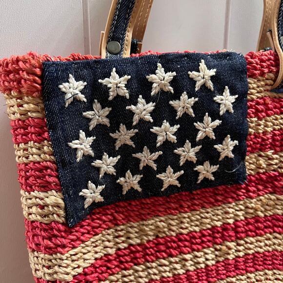Q&A Vintage American Flag Straw Bag Purse Clutch Women's Accessory - Picture 3 of 6